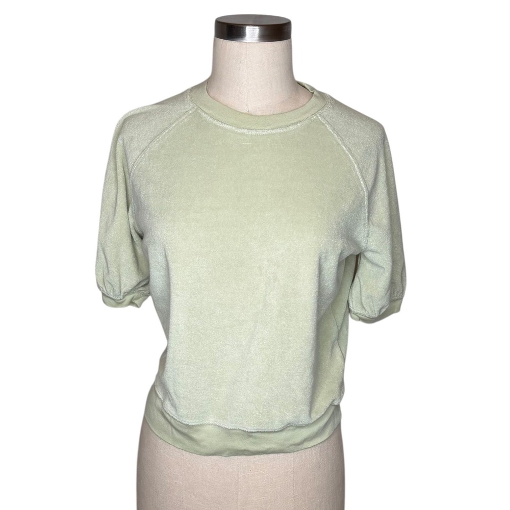 RAILS Lia Julep Green Velour Sweatshirt Women XS‎ Short Puff Sleeve Top